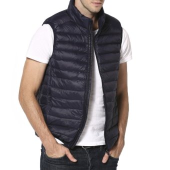 Mens Winter Fashion Lightweight Short Style Vest Down Jacket Coat (Navy blue)  