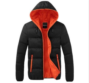 Men's Winter Hooded Thick Padded Jacket Zipper Slim Outwear Coat Warm Orange Color - intl  