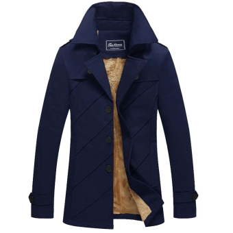 Men's Winter Jacket Plus Thick Velvet slim single breasted Outerwear Middle Long Chinese Business Coat Male Fleece Warm blazer 4XL(blue) - intl  