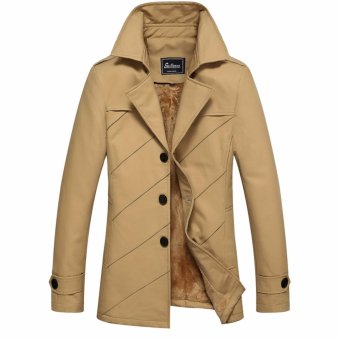 Men's Winter Jacket Plus Thick Velvet slim single breasted Outerwear Middle Long Chinese Business Coat Male Fleece Warm blazer 4XL(Khaki) - intl  