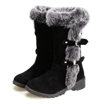 MG Flats Snow Boots Winter Warm Faux Fur Shoes (Black) - intl  
