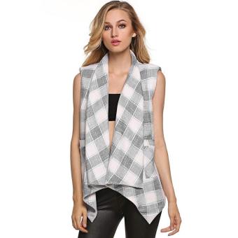 MG Vest Plaid Lapel Irregular Padded Open Front Waistcoat (Black) - intl  