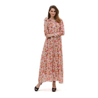 Mint Festive Basimah Long Dress - Red Flower Printed  