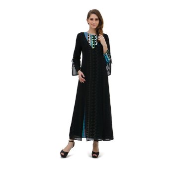 Mint Festive Shavira Long Dress - Blue Green Printed  