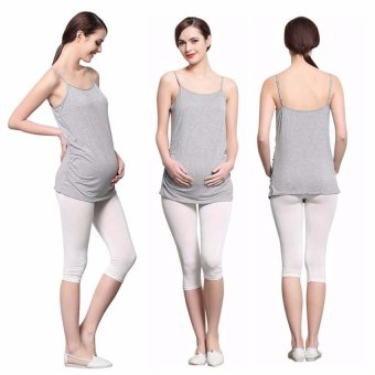 Modal Cotton Summer Pregnant Sleeveless Maternity Nursing Tops Maternity Clothes Long Camis Adjustable Shoulder Girdle Tanks Gray - intl  