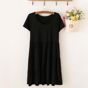 Modal Fashion Formal Maternity Short-sleeved Cake Dresses Bigger Sizes Pregnant Woman Unlined Upper Garment Skirt Free Size Black - intl  