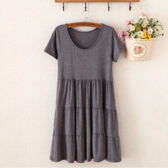 Modal Fashion Formal Maternity Short-sleeved Cake Dresses Bigger Sizes Pregnant Woman Unlined Upper Garment Skirt Free Size Dark Grey - intl  