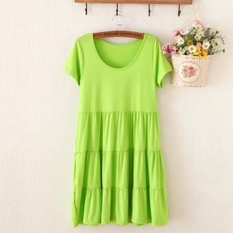 Modal Fashion Formal Maternity Short-sleeved Cake Dresses Bigger Sizes Pregnant Woman Unlined Upper Garment Skirt Free Size Fluorescent Green - intl  