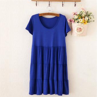 Modal Fashion Formal Maternity Short-sleeved Cake Dresses Bigger Sizes Pregnant Woman Unlined Upper Garment Skirt Free Size Sapphire Blue - intl  