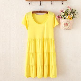 Modal Fashion Formal Maternity Short-sleeved Cake Dresses Bigger Sizes Pregnant Woman Unlined Upper Garment Skirt Free Size Yellow - intl  