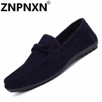 Mode pria ZNPNXN slip-ons dan Loafers kulit lunak (Biru Laut)  