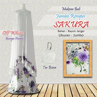 Mukena Bali Indah Jumbo Rempel Sakura Off White Bunga Purple  