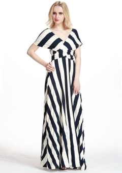 Multiway Navy/White Wide Stripes Maxi Dress  