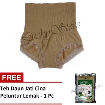 Munafie Slim Pant Celana Korset - Celana Pelangsing Tubuh - Coklat - Free Teh Daun Jati Cina Peluntur Lemak  