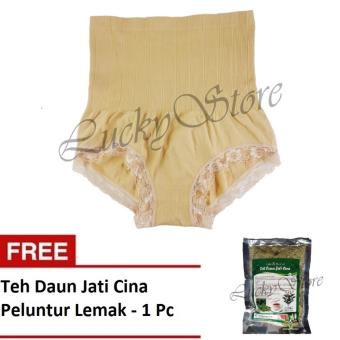 Munafie Slim Pant Celana Korset - Celana Pelangsing Tubuh - Cream - Free Teh Daun Jati Cina Peluntur Lemak  