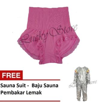 Munafie Slim Pant Celana Korset - Celana Pelangsing Tubuh - Pink - Free Sport Sauna Suit Baju Sauna Pembakar Lemak  