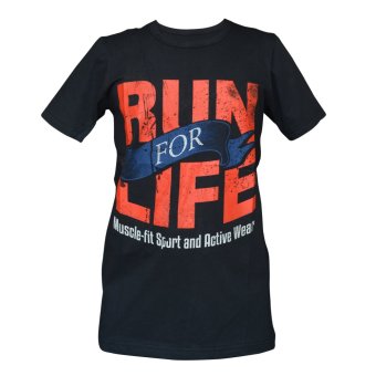 Muscle Fit Kaos Oblong Lengan Pendek Unisex O-Neck T-Shirt MF Run For Life - Hitam  