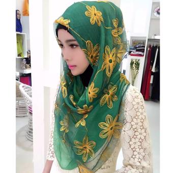 Muse Snapback Women's Chiffon Silk Floral Sun Flowers Noble Muslim Wear Hijabs(Green) - intl  