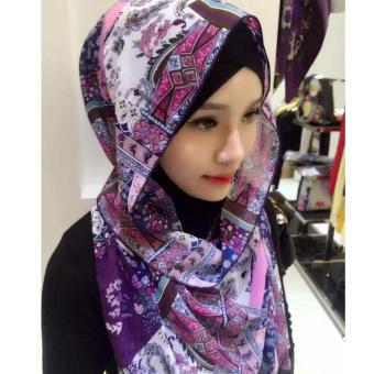 Muse Snapback Women's Cotton Chiffon Floral Printed Noble Muslim Wear Hijabs(Purple) - intl  