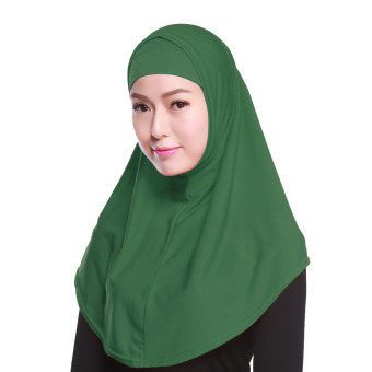 Muslim Hijab Crystal Hemp Scarf Cranium LIDS Hat Suit - Crystal hemp Cranium LIDS Hat Suit Tudung - Army Green - intl  