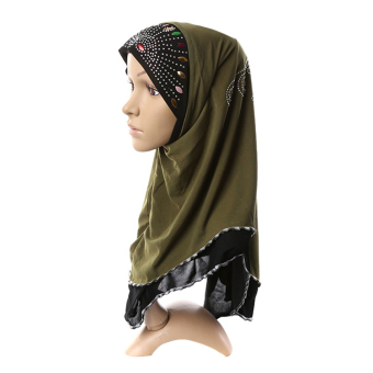 Muslim Islamic Lace Diamante Hijab Scarf Shawls For Women MSL007 (army green) - Intl (Intl)  