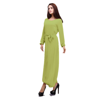 Muslim Lady Cool Loose Long Sleeve Arabia Islamic Robes Women Gown Dress(Tender Green)  