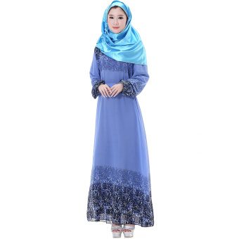 Muslim Long Sleeve Dress Chiffon Double-layer Long Dress (Blue) (Intl)  