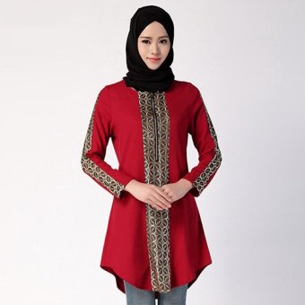 Muslim Women Blouse Arab Female Long Shirt Special for Ramadan (Red)  