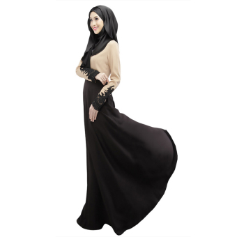 Muslim Women Long Sleeve Lace dress (Black+L)  
