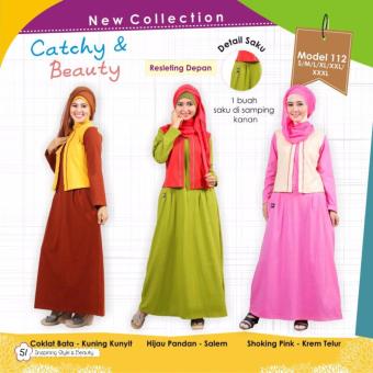 Mutif M-112 Dress Wanita Baju Muslim Modern Gamis Katun Combed Kaos Coklat Bata  