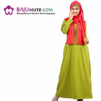 Mutif M-112 Dress Wanita Baju Muslim Modern Gamis Katun Combed Kaos Hijau Pandan  