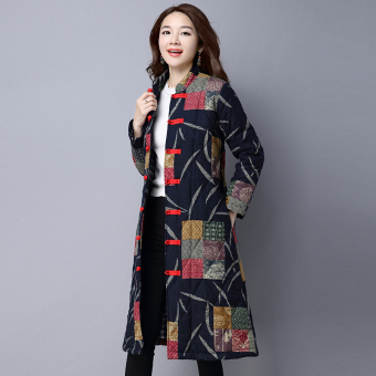 National Wind Autumn Winters Button Long Wool Coat Cotton Linen Large Size Women Coats Jackets - intl  