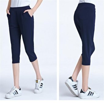 Navy Blue Women Mid Waist Pants Solid Casual Pencil Pants Womens Trouser Out Door Wear Ninth Ladies Bottom New Fashion - intl  