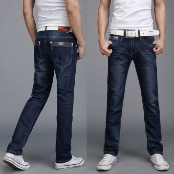 New 2016 Thin Jeans Hot sale Pants Men's Jeans Men trousers Straight Business Casual Style straight loose -dark blue  