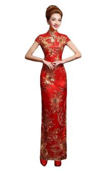 New Arrival Improved Chinese Cheongsam Qipao Dress Lace Split Embroidery Party Costume Evening Dress Red SS-08R - intl  