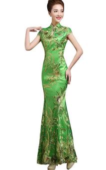 New Arrival Improved Chinese Cheongsam Qipao Wedding Dress 100% Handmade Lace Embroidery Party Costume Evening Dress Green SS-07G - intl  