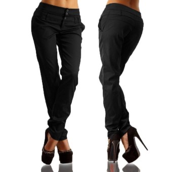 New Arrival ZANZEA Women Pants 2016 Autumn High Waist Butto ns Zipper Solid Long Trousers Casual Slim Pants Capris Plus Size Black - intl  