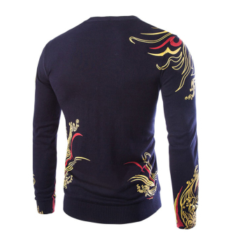 New autumn and winter high quality fashion casual round neck sweater men sweater Slim dragon stamp navy - Intl  