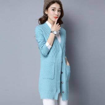 New Autumn Ladies Sweater Cardigan Sweater Coat Long Sleeved V Neck Knit Slim Woman Coat - intl  
