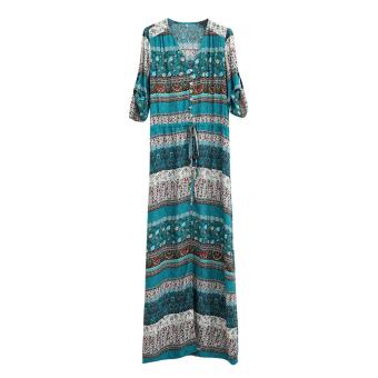 New Bohemian Printing Long Dress Women Maxi Floral Print Retro Hippie Boho Dress Green - intl  