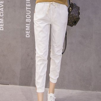 New Casual Cotton and Linen Nine Trousers Harem Pants (White)  