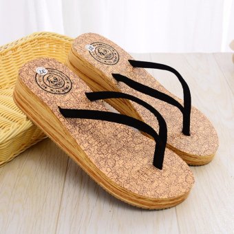 New Clog Flip Flops 2017 Summer Beach Shoes Female Wedge Slipper Casual Sandals Black XZ243 - intl  