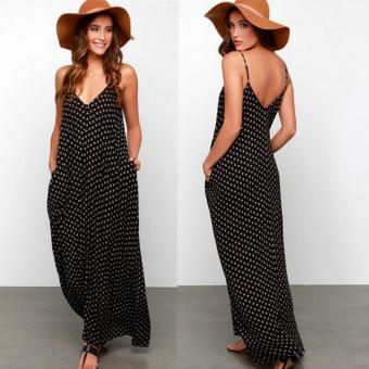 New Fashion 2017 Summer Women Strapless Polka Dot Casual Loose Long Maxi Dress Sexy Cotton Beachwear Vestidos Plus Size - intl  