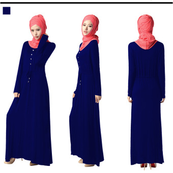 New Fashion Abaya Long Sleeves Muslim Wear Modal Maxi Dress Muslim Jubahs Deep Blue  