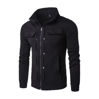 New Fashion Men's Slim Fit Sweater Cardigan Outdoor sports cardigan Jacket Coat (black)-intl - intl  