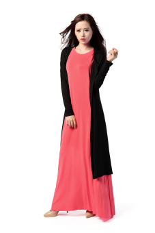 New Fashion Muslim Wear Long-sleeve Cardigan Long Outerwear Loose-fit Black  