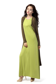 New Fashion Muslim Wear Long-sleeve Cardigan Long Outerwear Loose-fit Green  