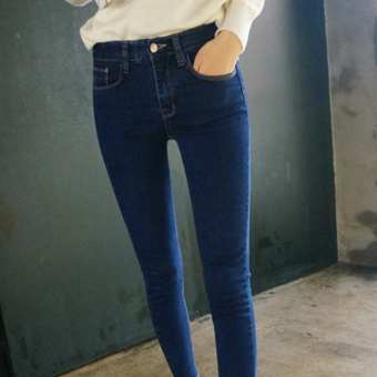 New fashion students with high waisted jeans and Korean cashmere female thin slim pencil pants Zichao stretch feet - intl  