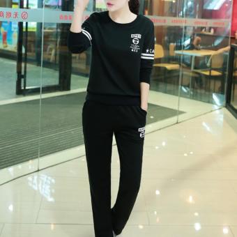 New Fashion Women Leisure Sports Suit Sweater Jacket Suits Black - intl  