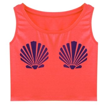 New Fashion Women O-Neck Sleeveless Print Crop Top Sexy Casual Tank Top ONE SIZE-watermelon red-  